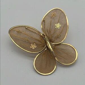 Vintage Gold-Tone Mesh Floral Butterfly Brooch Pin Jewelry (Necklace Conversion)